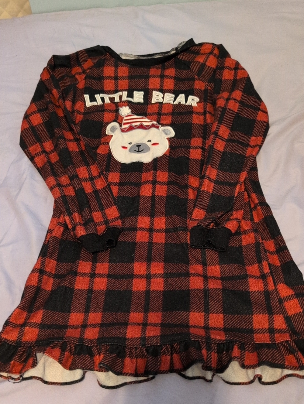 Kids Red and Black Plaid 'Little Bear' Pajama Nightgown